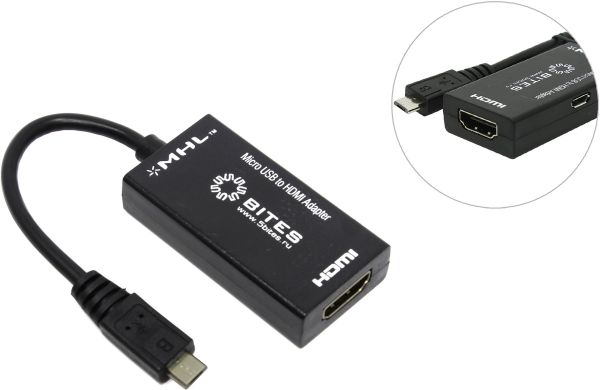 Переходник  MHL microUSB BM - ) HDMI (F) + microUSB BF 5bites ( UA-HHFM-MHL )